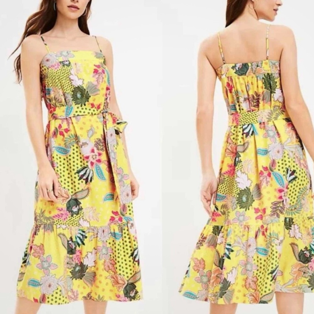 LOFT Yellow Pink Floral Midi Sundress Size 0